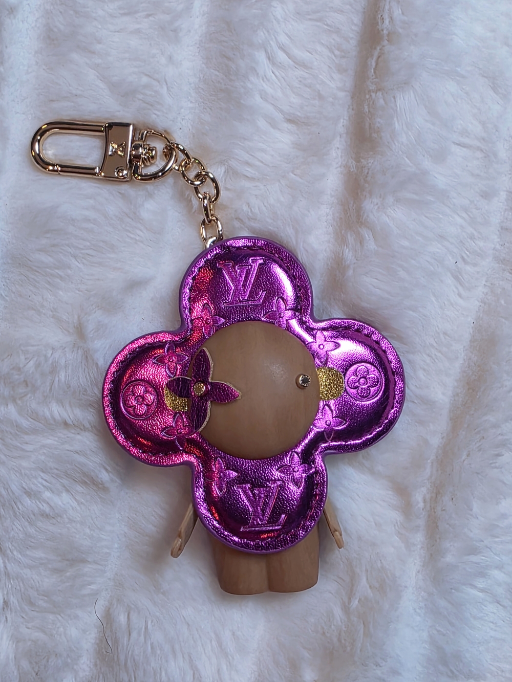 Metallic Pink Monogram Vivi Flower Key & Card Holder Charm